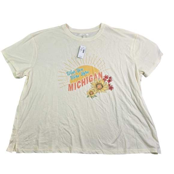 Maurices Tops - Maurices Graphic Tee Women 1X Cream Wish You Were Here Michigan Sunflower Gift